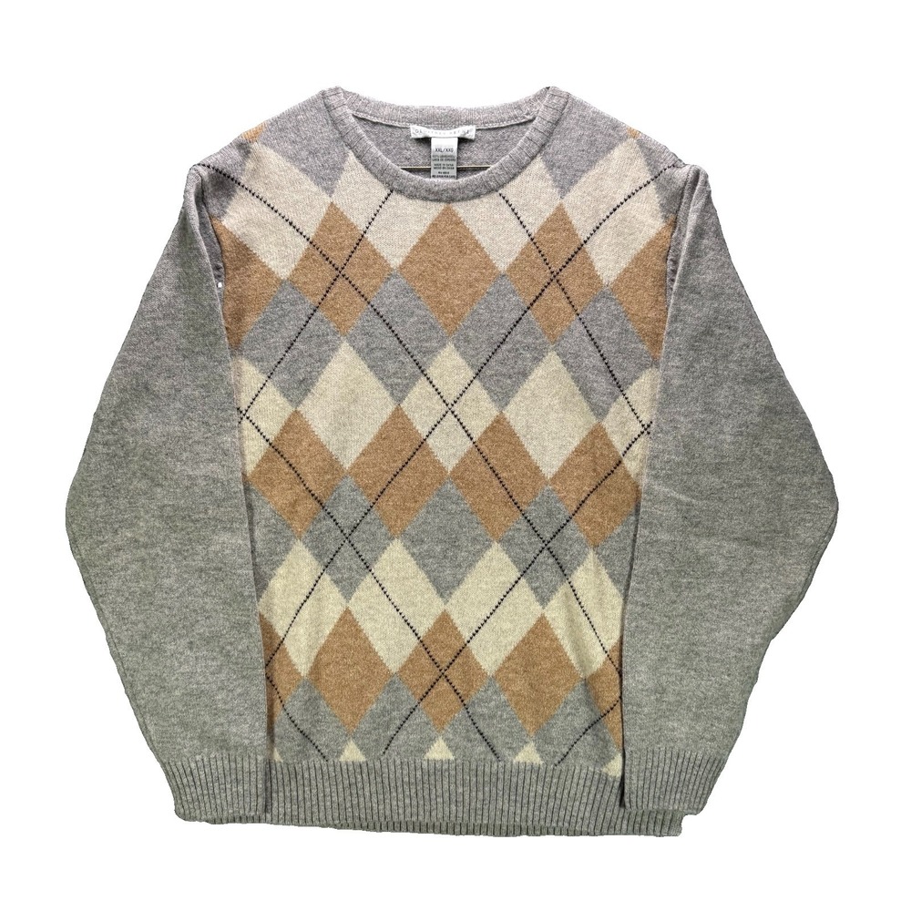Vintage Geoffrey Beene Sweater Mens 2XL Argyle 100% Lambs Wool 90s